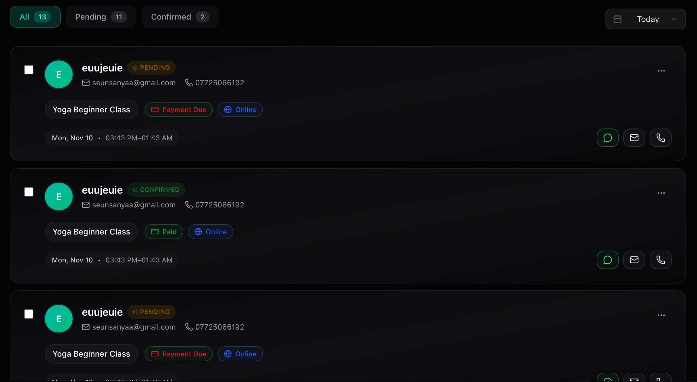 Client Reminder Interface